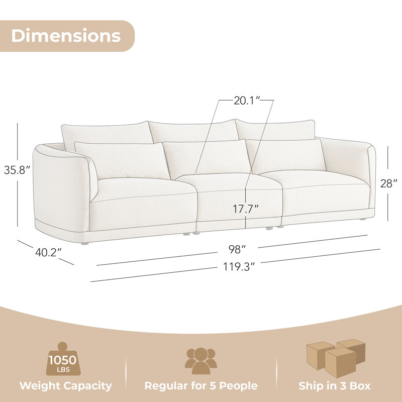 119'' 3-Seat Modular Curved Chenille Sofa with Down-Filled Cushions, Forest Green