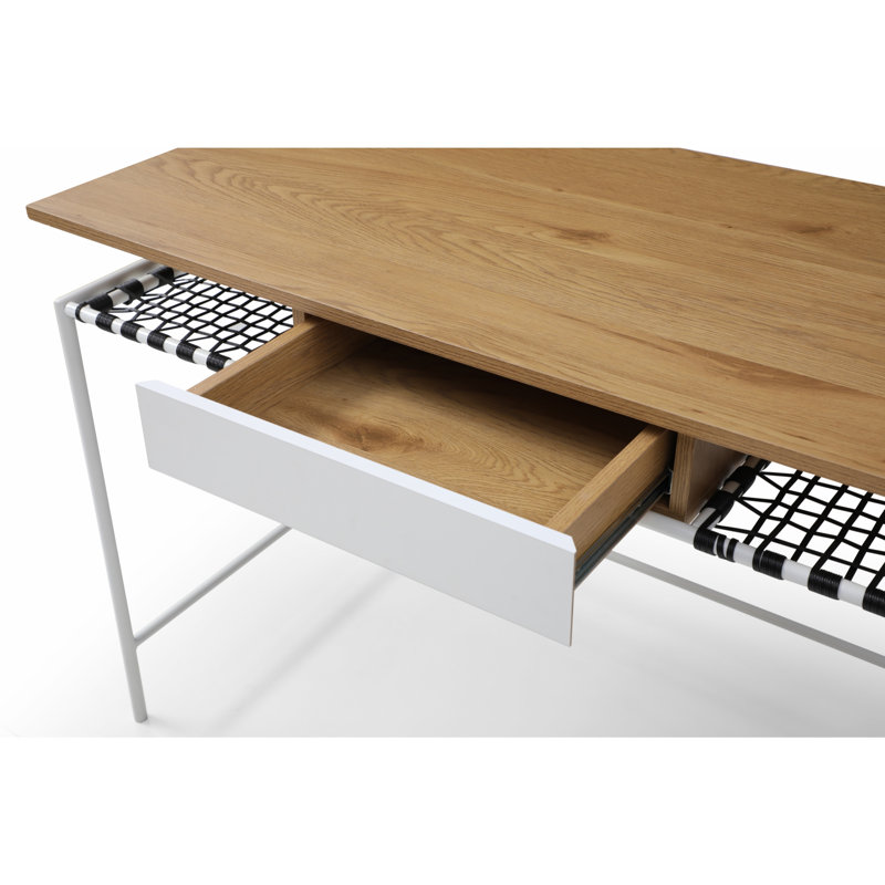 Bureau avec 1 tiroir et tablettes de rangement, Naturel / blanc