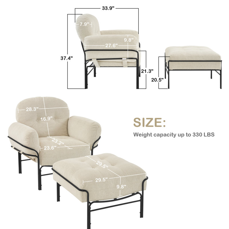 Fauteuil d'appoint avec repose-pieds Bunya, Chenille Belge