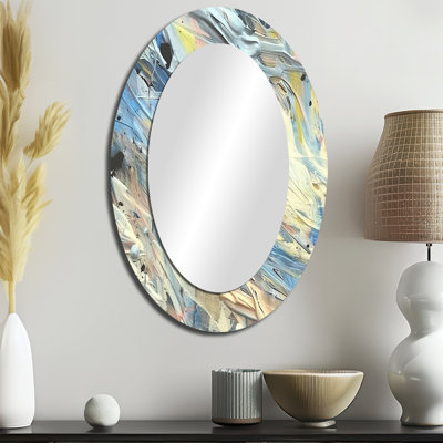 Été, souvenirs abstraits en blanc et bleu - Miroir mural moderne ovale
