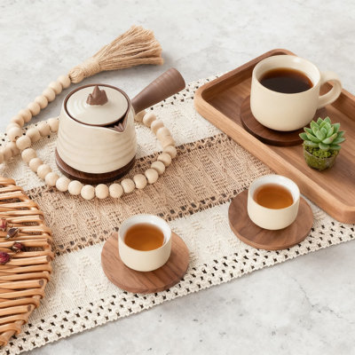 Magnetic Wood Coasters Set With Holder, Natural Wood Drink Coasters For Coffee Table, Modern Home Decor And Practical Gift Idea