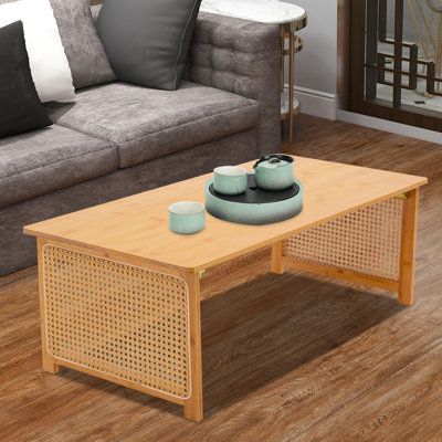 39.3Inch Modern Freestanding Foldable Rectangular Imitation Rattan Bamboo Coffee Table