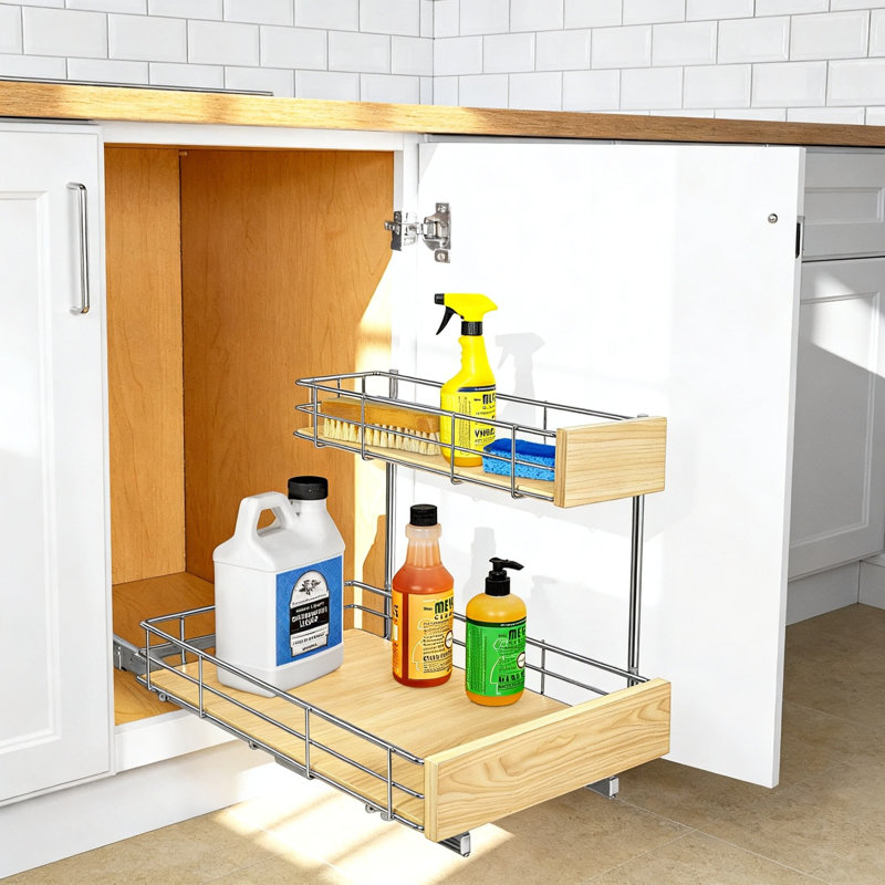 Pull Out Under Sink Cabinet Organizer,Deep Drawer (brown)