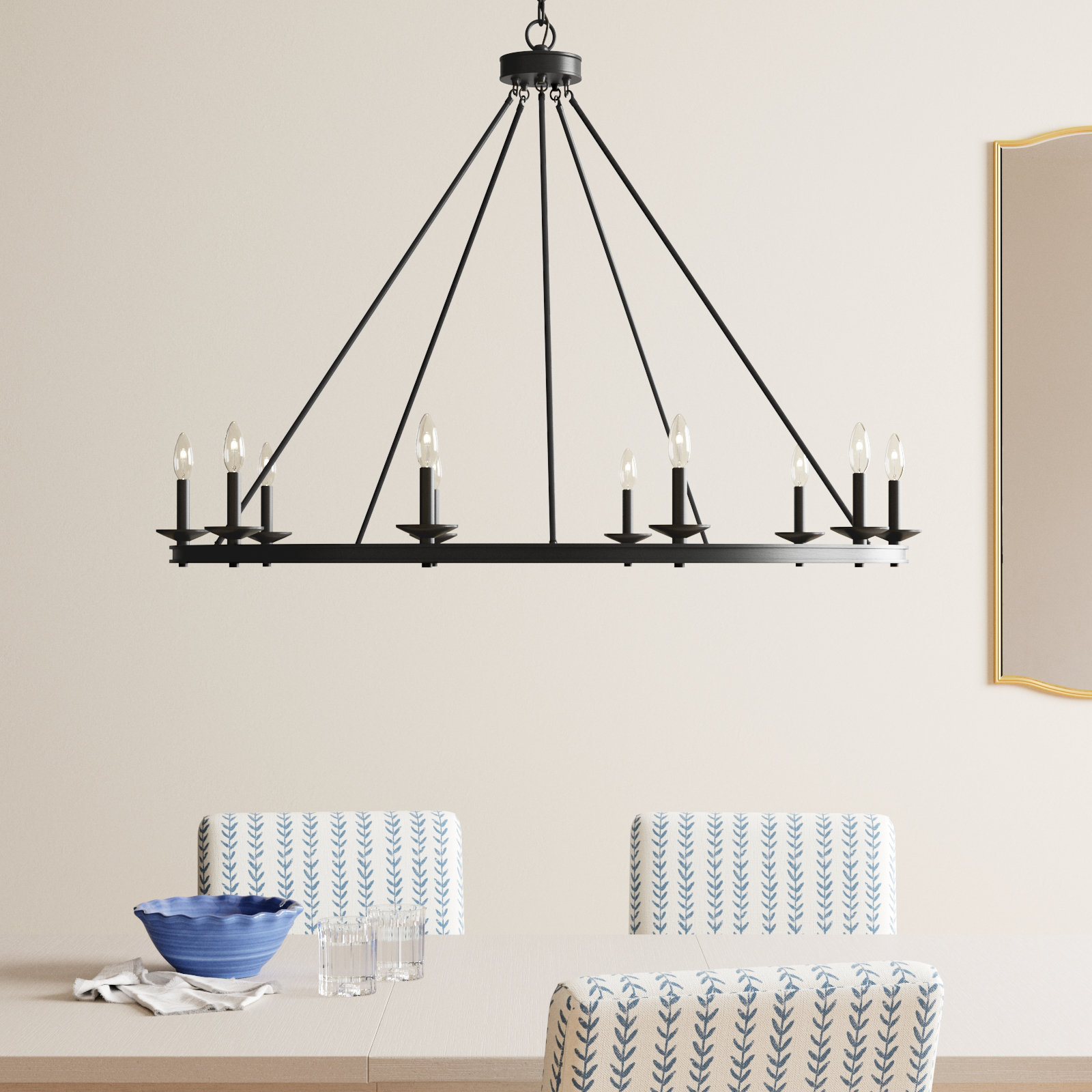 Poynor 10 - Light Candle Style Wagon Wheel Chandelier, Matte Black