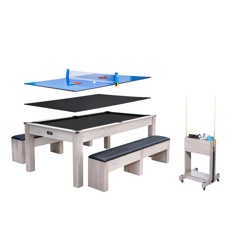 Table de billard convertible 7-en-1 7 pi avec table de salle à manger et tennis de table, Noir