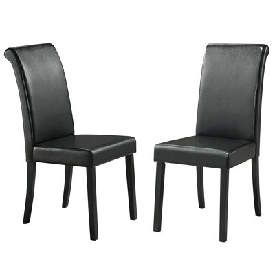 Ensemble de salle à manger 6 pièces Alexa-Mae à finition noire - 6 pièces, table de salle à manger, chaises Parson en cuir végétalien et banc en microfibre beige
