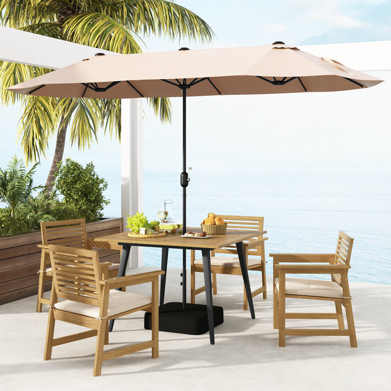 Square Acacia Outdoor Dining Table With Umbrella Hole , 107cm cm W 107cm cm D