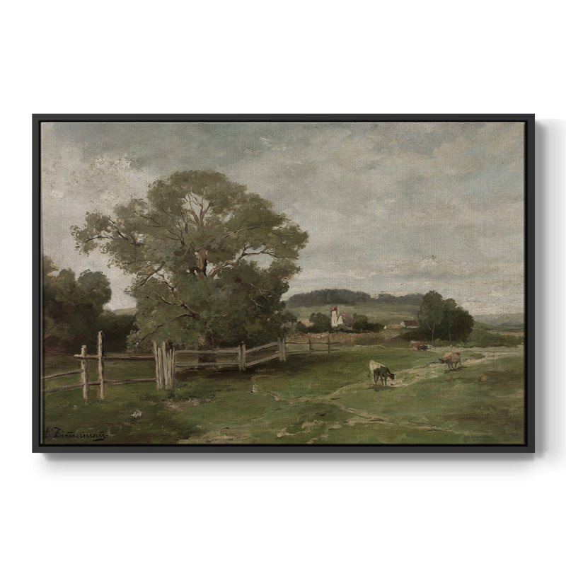 Paysage rétro - CDLXIX, H 25 po x l 17 po x P 1,5 po, Toile avec cadre flottant noir