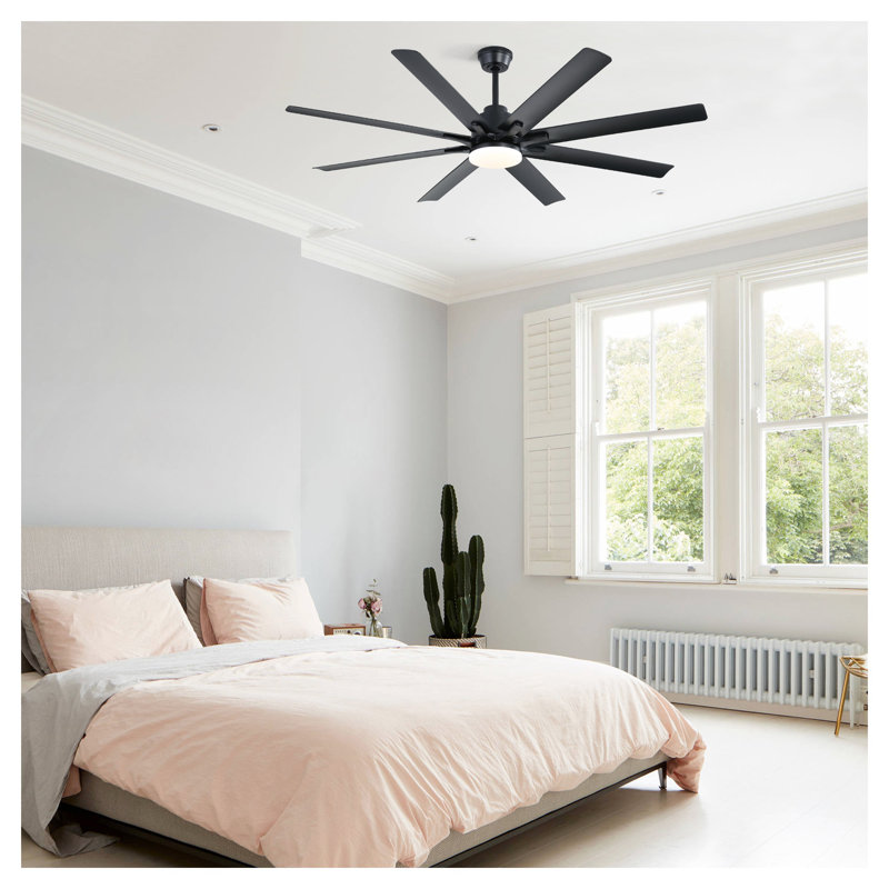 Ventilateur de plafond moderne de 66 pouces avec lumière DEL à intensité variable, 8 pales ABS, moteur à courant continu réversible à télécommande intelligente - noir mat pour le bureau à domicile