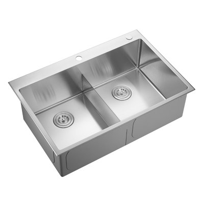 33 in. Double Bowl Drop-in or Undermount Kitchen Sink with Thin Divider