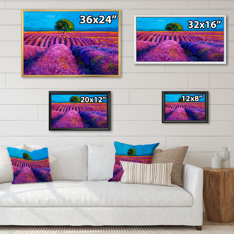 Lavender Fields II - reproduction d'art sur toile encadrée, H 8 po x l 12 po x P 1 po, Cadre flottant blanc