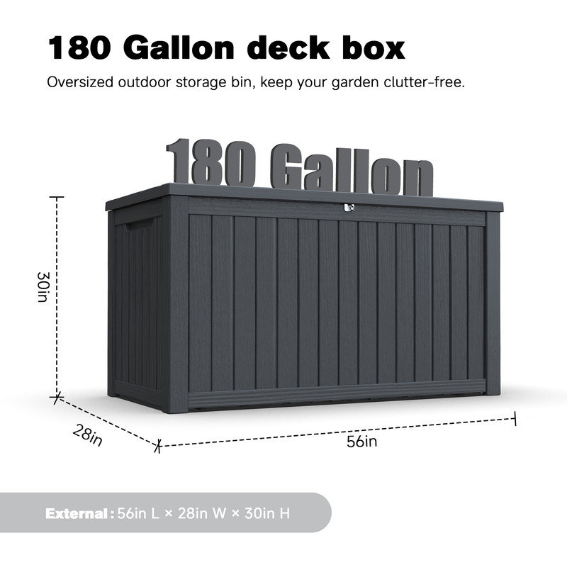 180 Gallon Deck Box with Double-Wall Resin, Lockable Outdoor Storage Bench for Patio, 55.5" L, 45 Gallons