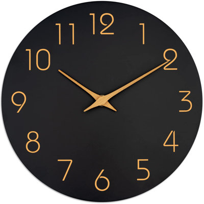 12 Inch Black Wall Clock Battery Operated Silent Non Ticking Modern Simple Minimalist Decorative For Kitchen Bedroom Home Office Bathroom Living Room