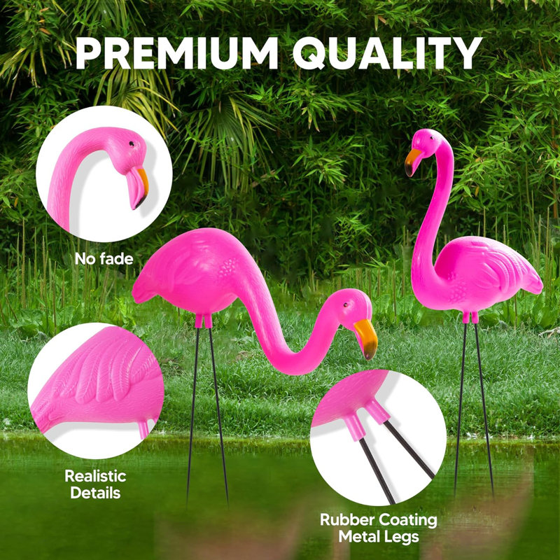 Set of 6 Small Pink Flamingo Yard Ornaments with Metal Legs