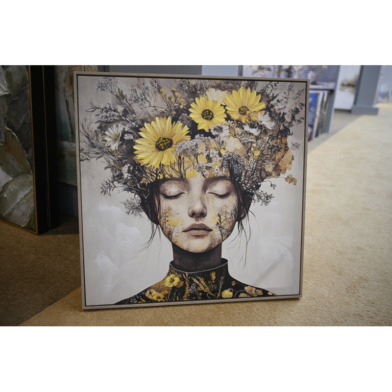 Art mural moderne sur toile à motif floral doré et blanc - reproduction élégante de beauté pour le salon et la chambre à coucher - œuvre d'art moderne 24 x 24 pouces | Idée de cadeau