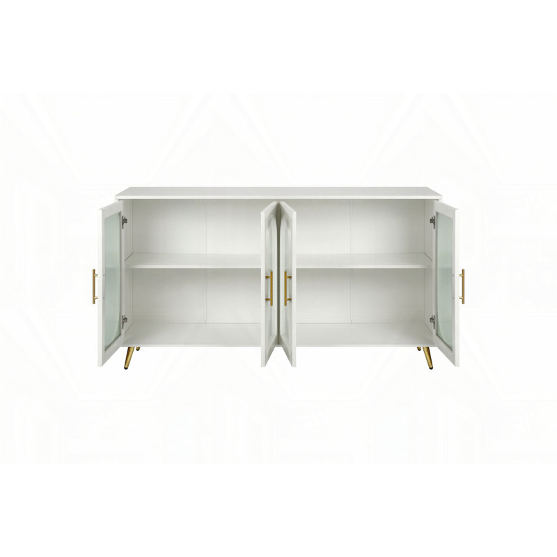 Armoire de rangement en bois, Blanc antique / Or