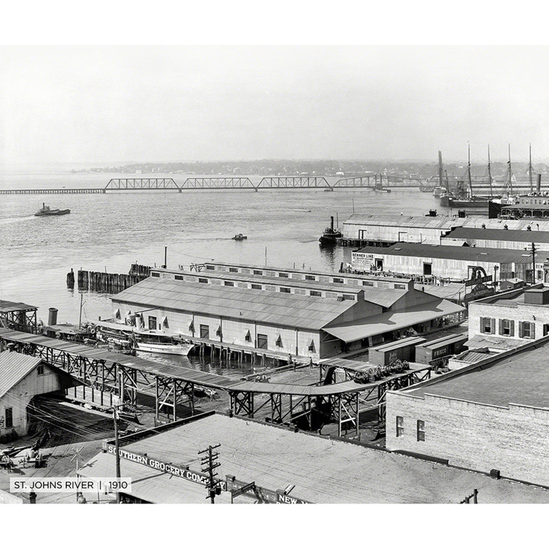 St. Johns River, historique Jacksonville - reproduction de photo sur toile tendue, H 30 po x l 40 po x 1,5 po