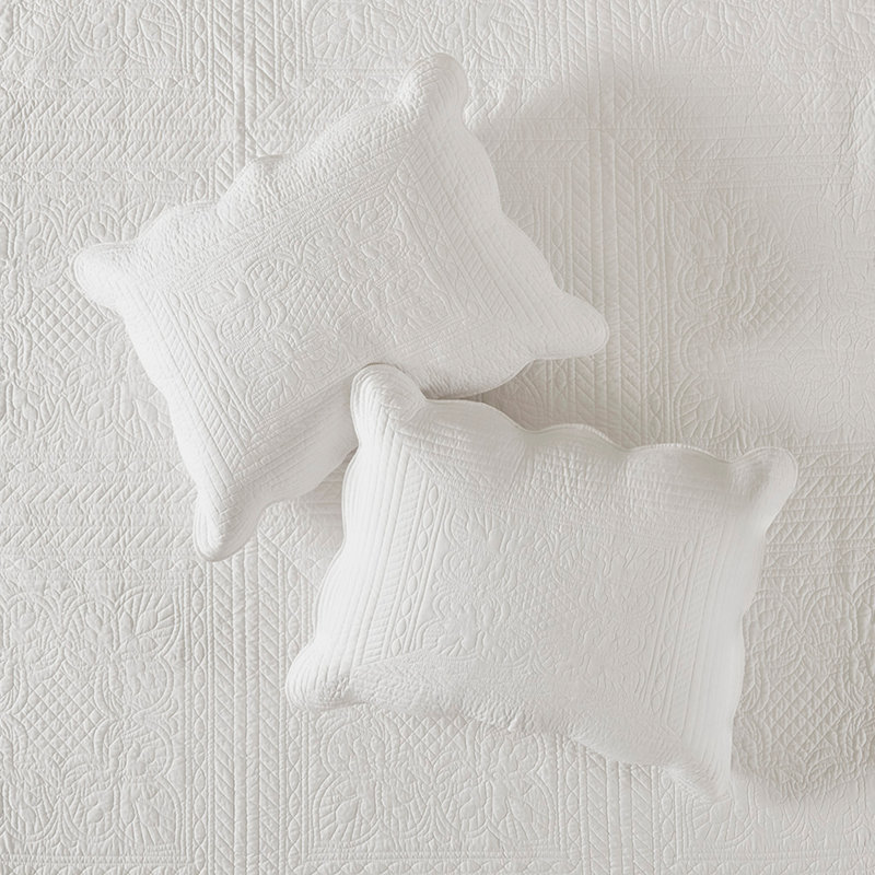Literie Salvatore, Courtepointe double / grand et 2 taies décorative, Blanc