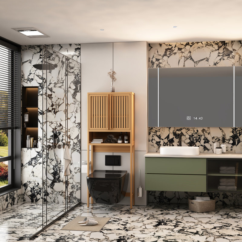 Support de rangement en bambou pour la salle de bain et la salle de lavage, peu encombrant avec une finition naturelle et une conception durable