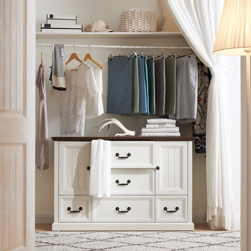 White Farmhouse Wood Dresser with Rustic Metal Handles
