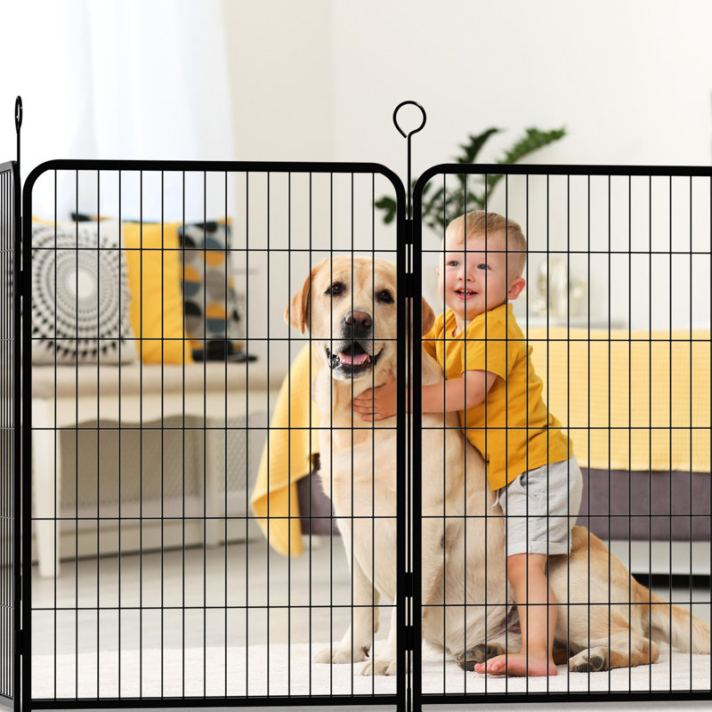 Enclos pour animaux de compagnie en métal robuste de 40 po de hauteur, 16 panneaux avec barrière autobloquante, forme réglable, rouille, sans outil, réglage automatique de la gravité pour l'intérieur et l'extérieur
