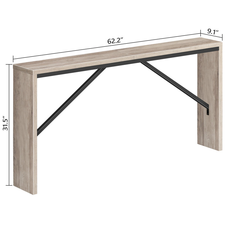 Ademara Console Table Long Sofa Table Behind Couch, 31.5" H x 62.2" W x 9.1" D, Grey