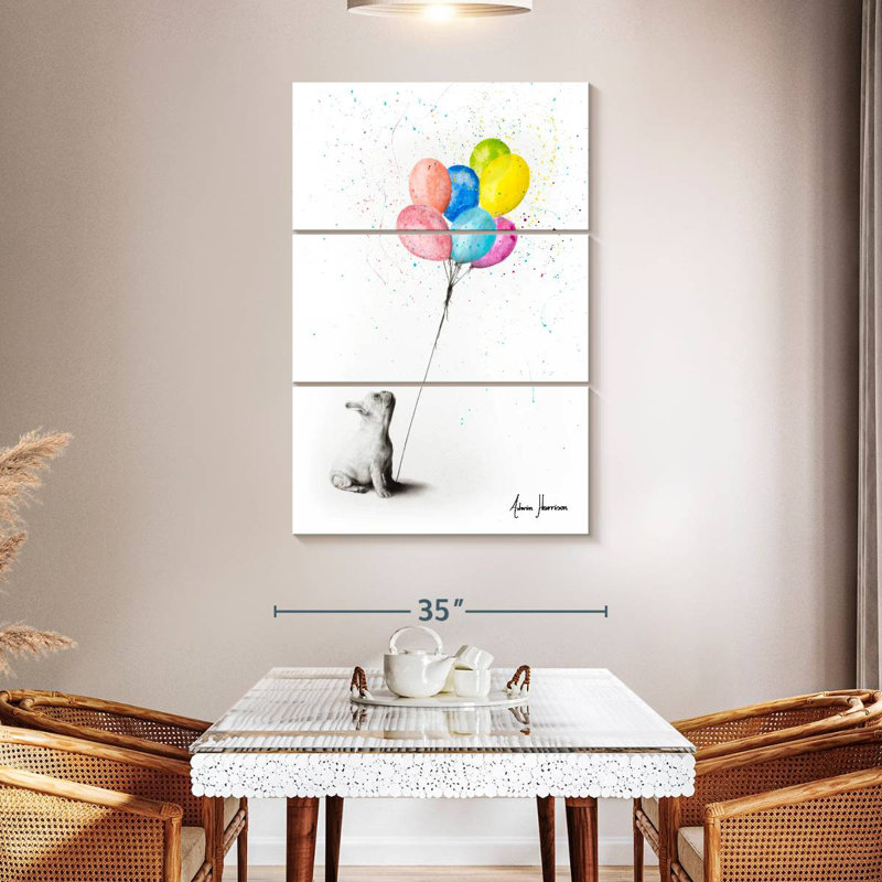 Brampt, le bouledogue français et les ballons, H 50 po x l 32 po