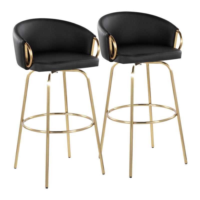 Tabouret de bar et de comptoir Laurenzio, Bar Stool (30” Seat Height), Doré, Noir, noir, noir, noir