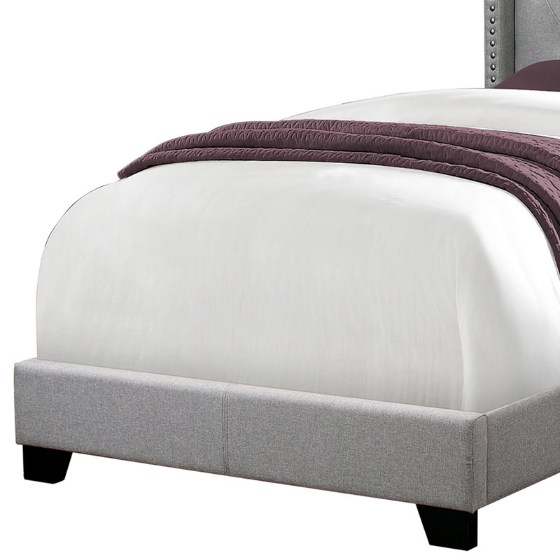Lio Bed, Button Tufted Wingback Headboard, Velvet Upholstery, Gray, Twin