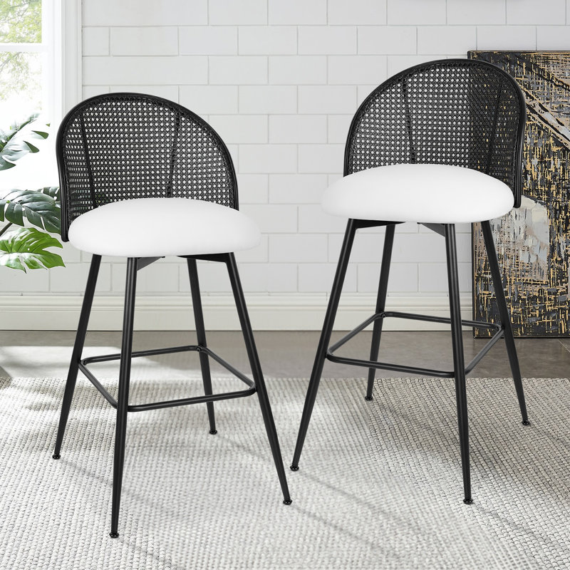 Arvon Swivel Upholstered Counter & Bar Stool, White, Bar Stool (29” Seat Height), Black