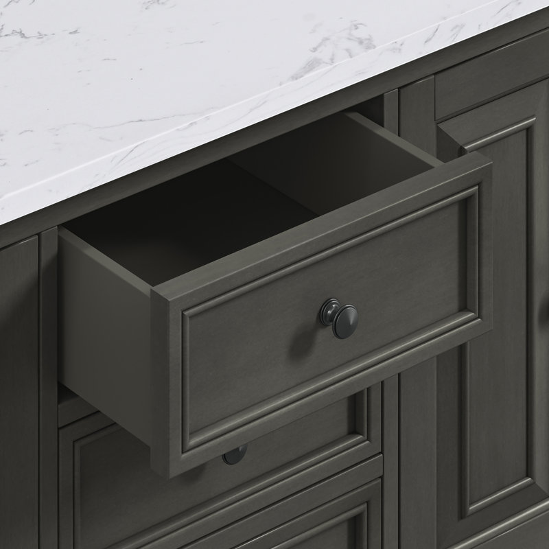 Thompson 61" Double Modern Bathroom Vanity Set, Charcoal Glaze, 72", Carrera White