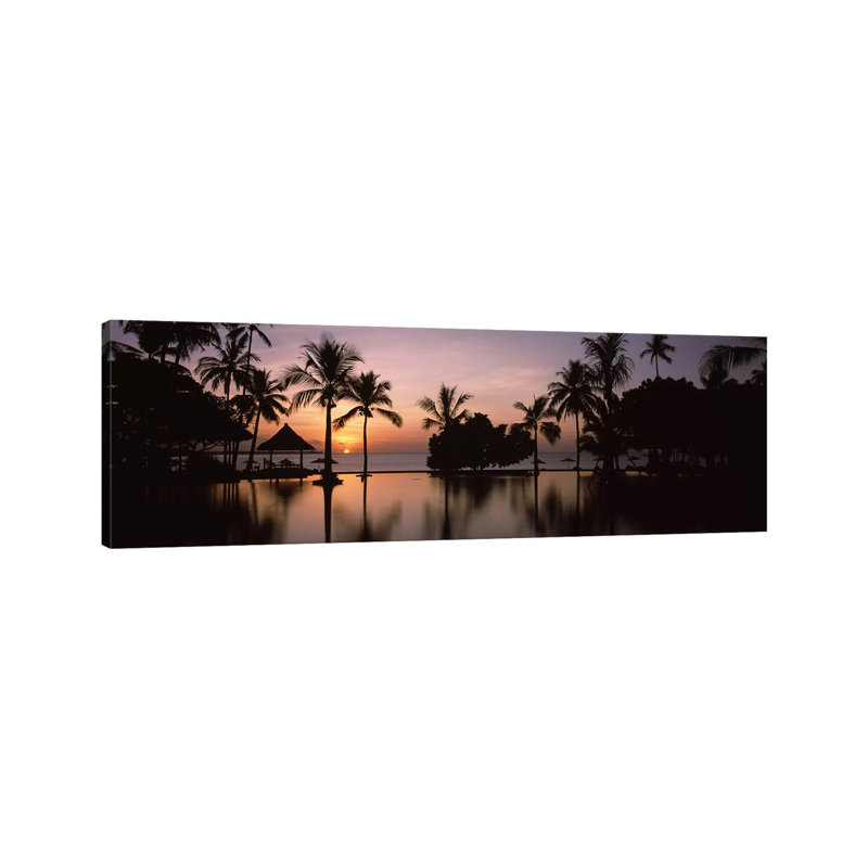 Sunset Over Hotel Pool, Lombok, West Nusa Tenggara, Indonesia - Wrapped Canvas Panoramic Print