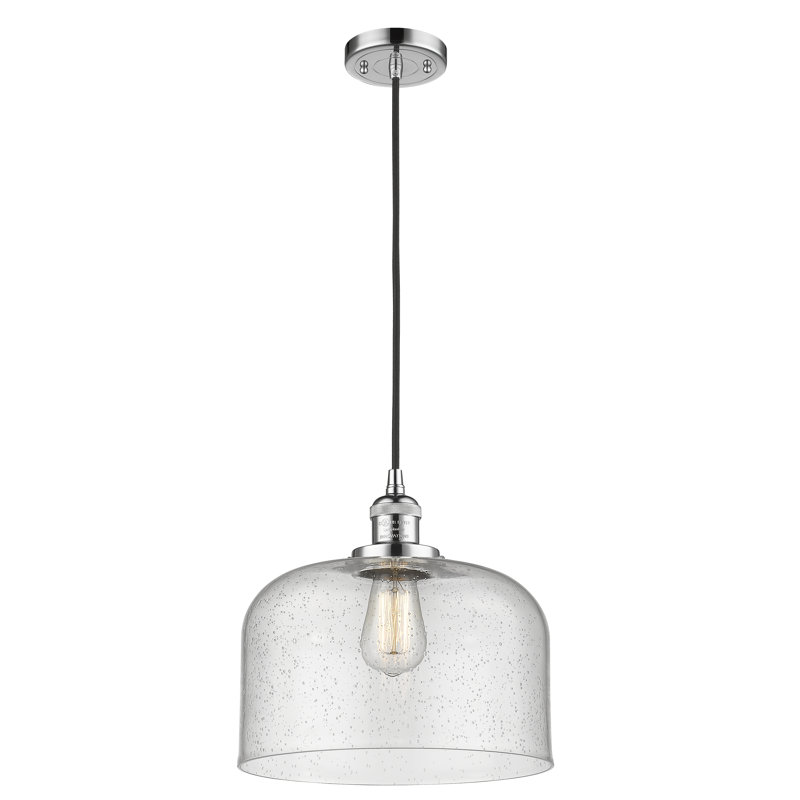 Luminaire suspendu en forme de dôme à 1 lumière Barahona, Ampoule DEL 6 watts Vinage, Grainé, Chrome poli