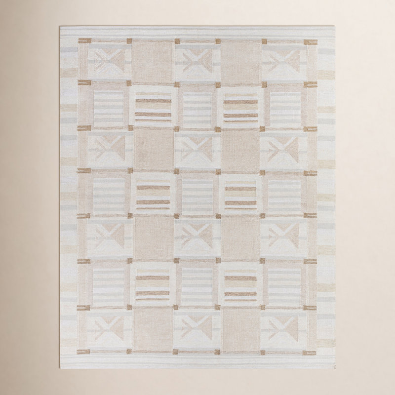 Gilson Geometric Hand-Knotted Tan/Beige/Cream Area Rug, Rectangle 2' x 3'