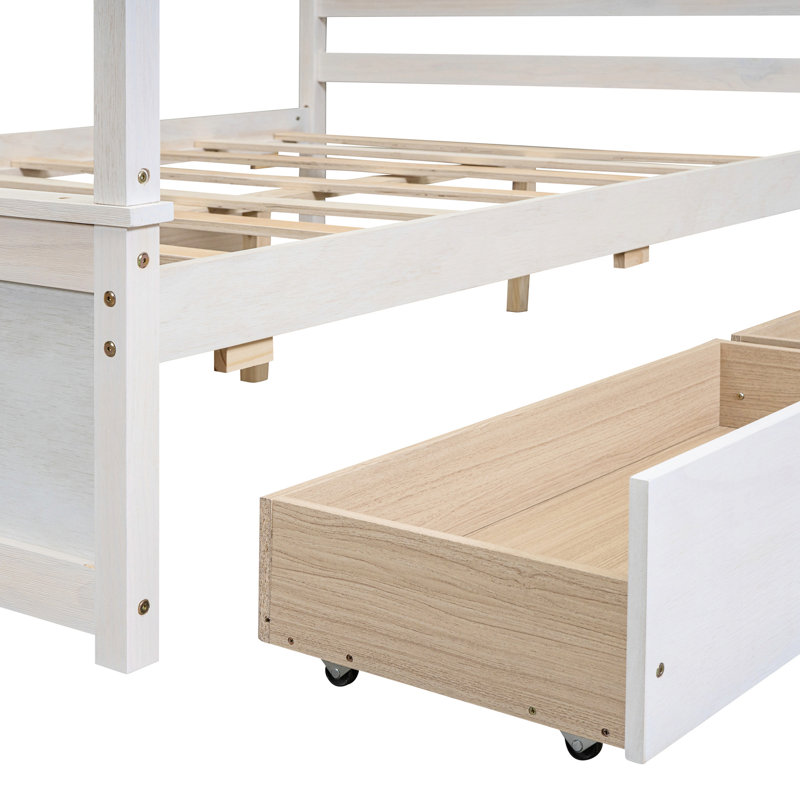 Lit à baldaquin en bois massif - Fabrication de qualité pour un rangement à long terme blanc brossé maximisant l'espace et le style