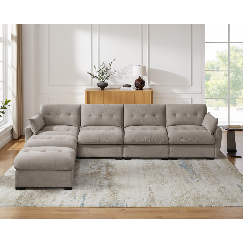 141.73'' Modular Upholstered Sectional Sofa For Living Room, Camel Polyester/Fabric