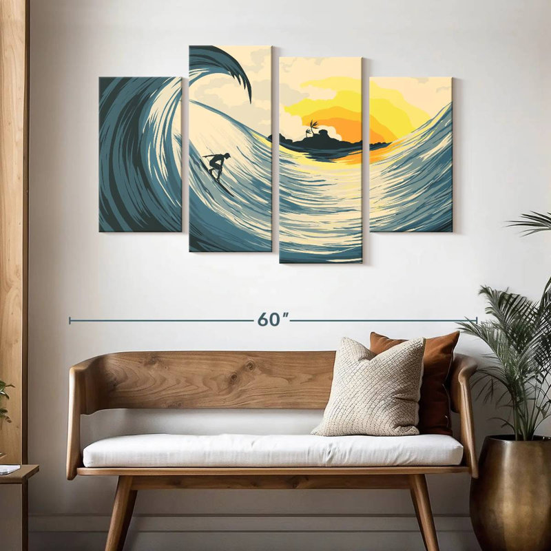 Island Wave And Surfer, 32" H x 52" W