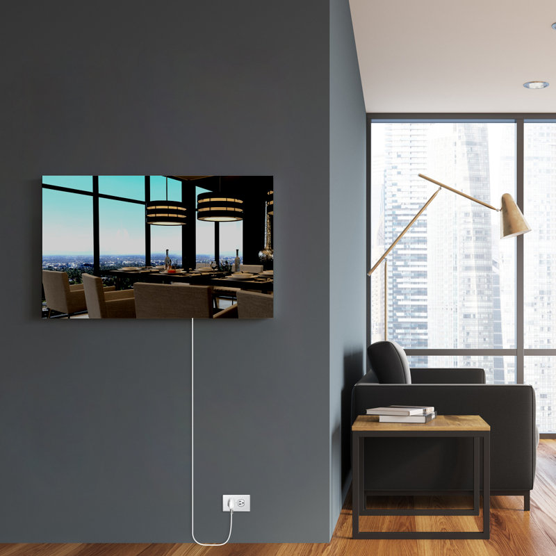 Ember Glass Mirror Wall Mounted Radiant Panel Heater 35"x24", 600 Watts, Dual Connection, Mirror