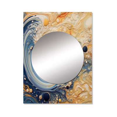Abbondanza Cream Astrology Nebula Marble II - Abstract Shapes Large Mirror, Navy Unique Wall Mirror Decor, Printed Metal Art