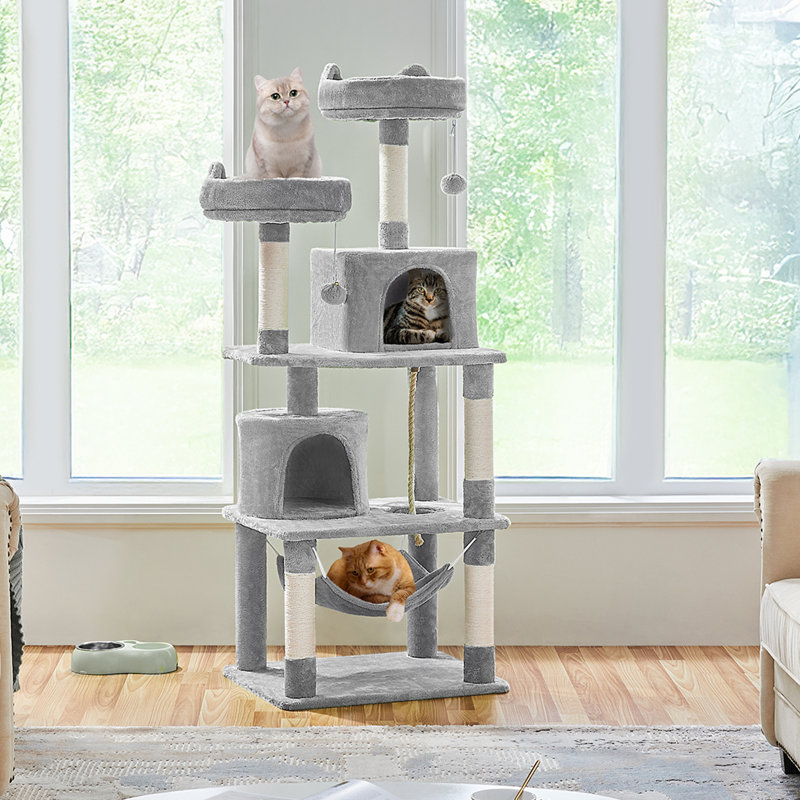 Arbre à chat 62,2 po à plusieurs niveaux pour petits / moyens chats, Gris clair