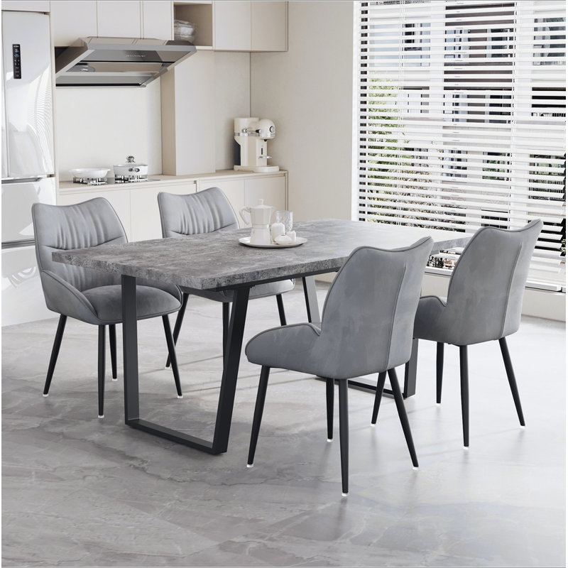 Ensemble de table et de salle à manger en bois aggloméré rectangulaire de 62,9 pouces avec ensemble de 4 pièces, table de salle à manger élégante, table de salle à manger de cuisine, robuste et durable, facile à assembler, pouvant accueillir 4 à 6 personnes