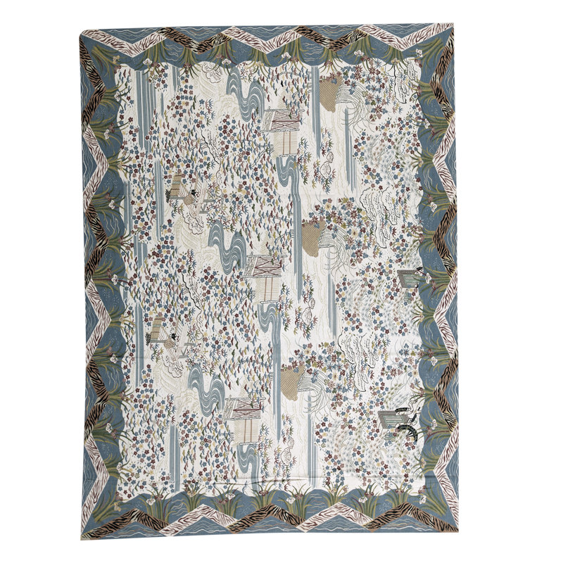 Tapis ivoire et bleu noué à la main de haute qualité