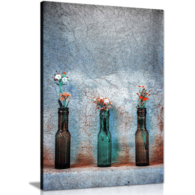 Panther Print Fine Art Prints Red & White flowers in Vases Artistic Framed Canvas Prints, Pictures for Home Walls, Bedroom, Living Room & Bathroom Decor 1 Piece Wrapped Canvas Wall Art