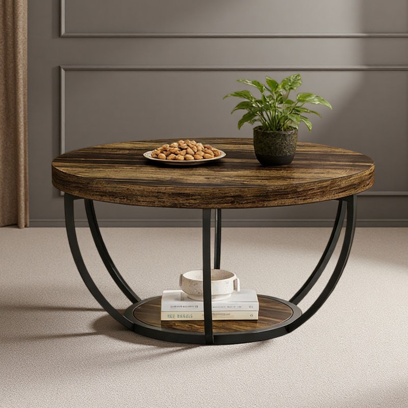 Table ronde à 2 niveaux, table de voeux en bois, table basse, petite table de bureau, Rustic