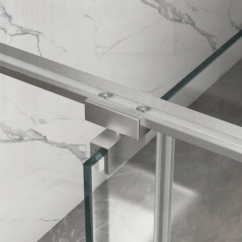 Porte de douche pivotante en verre trempé avec finition nickel brossé, ouverture vers l'extérieur, arrêt à 105 degrés pour plus de sécurité et de style