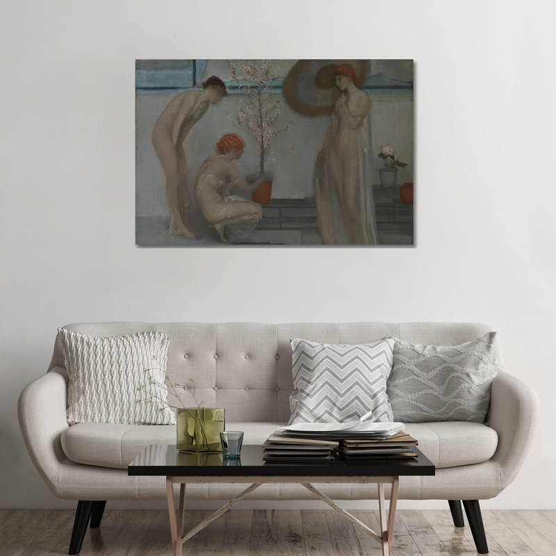 Rose et gris trois chiffres - reproduction d'art murale - toile tendue, 32 po x 48 po, Toile tendue avec châssis, Sans cadre