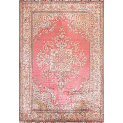 1950s Pink Medallion Vintage Turkish Silk Kayseri Carpet 7'6"x10'10" Knotted Rug