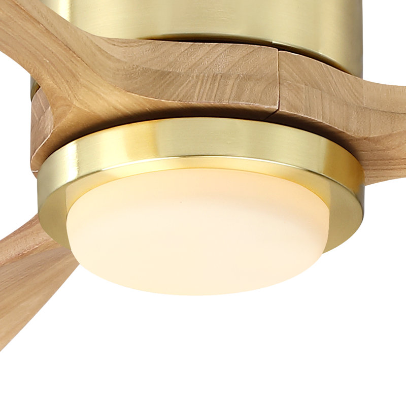 Ventilateur de plafond à pales en bois massif de 52 po avec 3 lumières à DEL et télécommande, abat-jour en verre, moteur réversible à 3 vitesses, minuterie