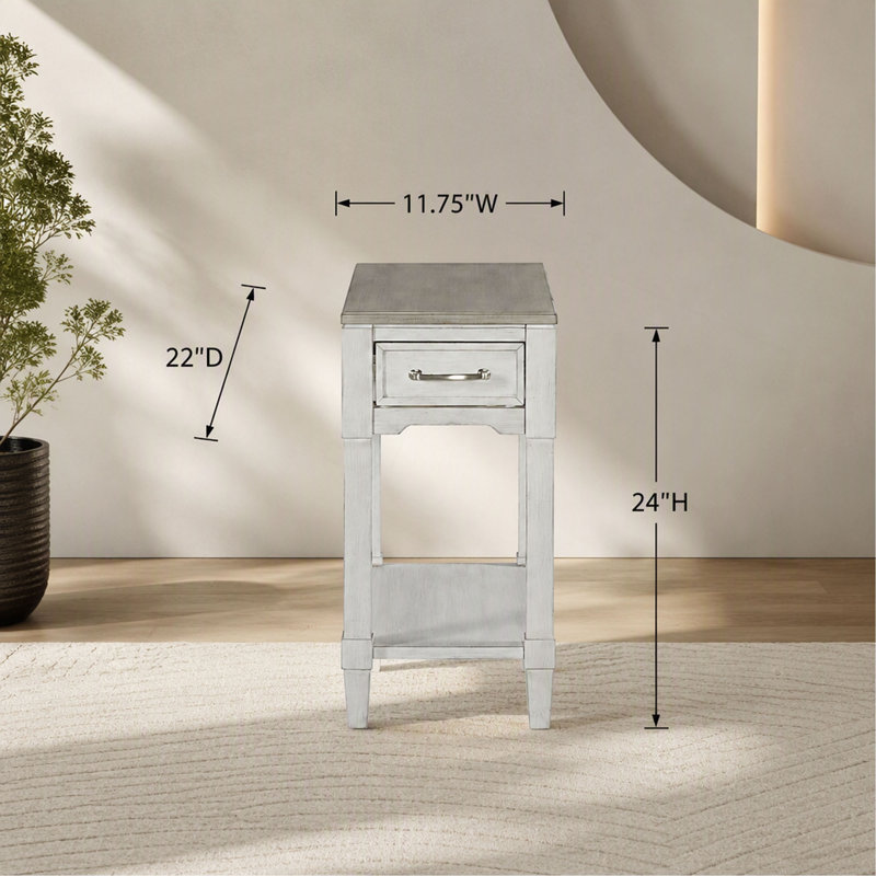 Table d'appoint avec tiroir et tablette ouverte – fini délavé, 24" H x 11.75" W x 22" D