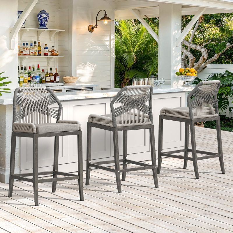 Tabouret de bar d'extérieur 28 po avec coussin Khadijo, Grey, 3, Bluestone Slab Grey